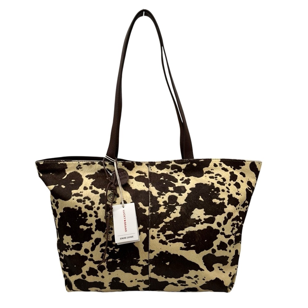 Lucky Brand Womens Noel Calf Hair Leather Tote Brown Dark Cappucino 19x12x6"